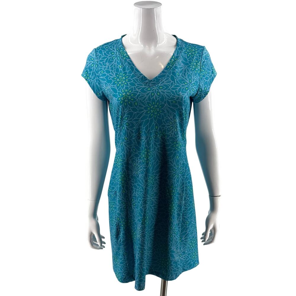 LL Bean Womens Dress Size Small Blue Floral Athletic Stretch Knit Zip Pocket